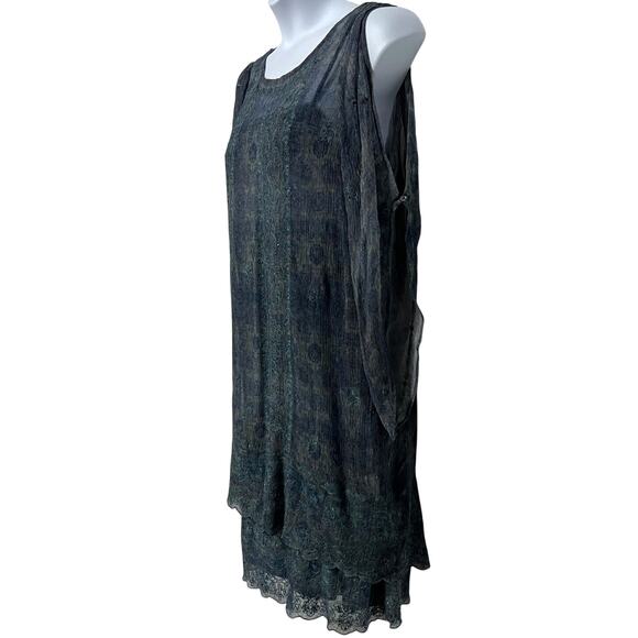 Sundance Womens 16 2-pc Midi Slip Dress Sheer Overlay Embroidered Sequin Blue - Picture 14 of 14